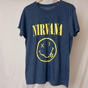 NIRVANA Band Shirt Mens Medium Blue 90s Grunge Rock Concert Music Graphic Tee